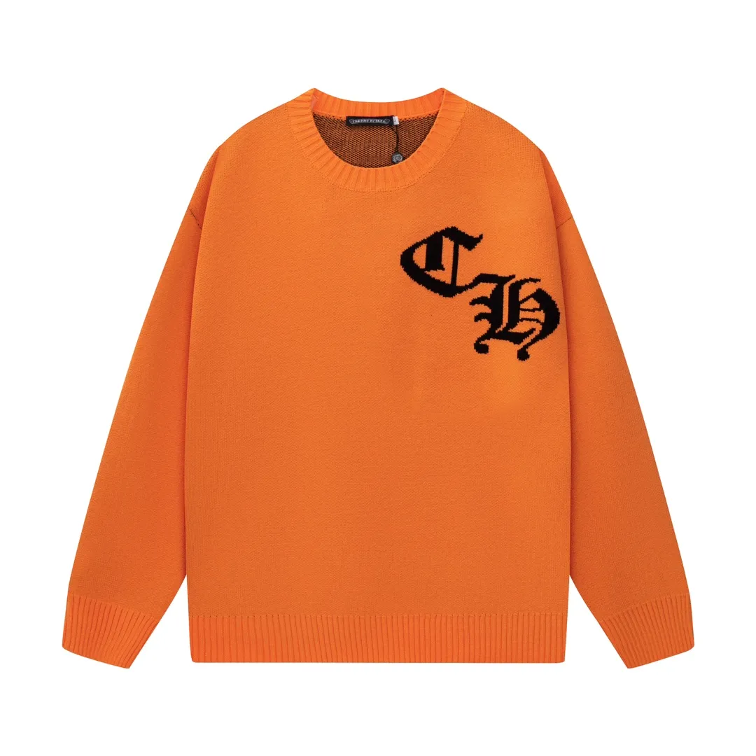 P300 Chrome Hearts Chrome Hearts Classic Horseshoe Round Neck Wool Sweater Color: Orange Black Size: S M L XL XXL